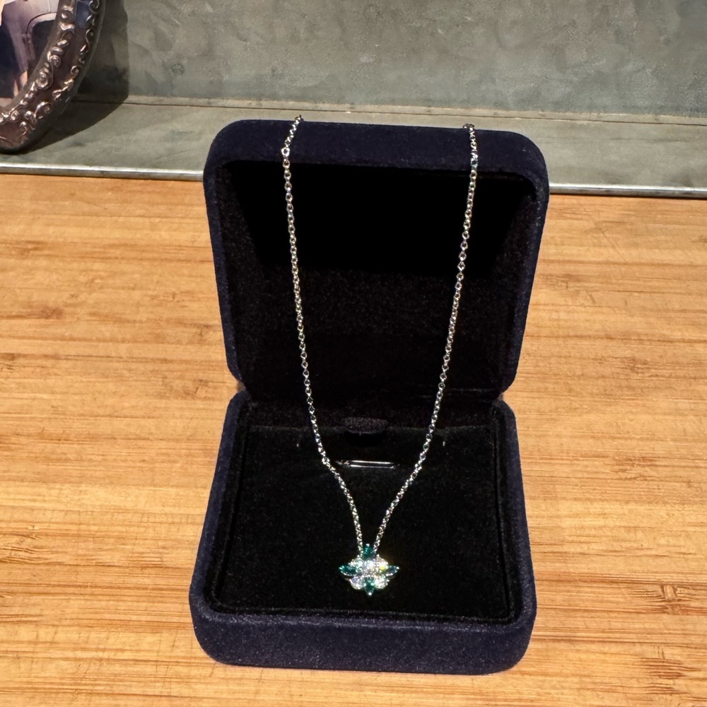 Moissanite EMERALD 925 Silver Necklace with Green  and Blue Gemstone Pendant
